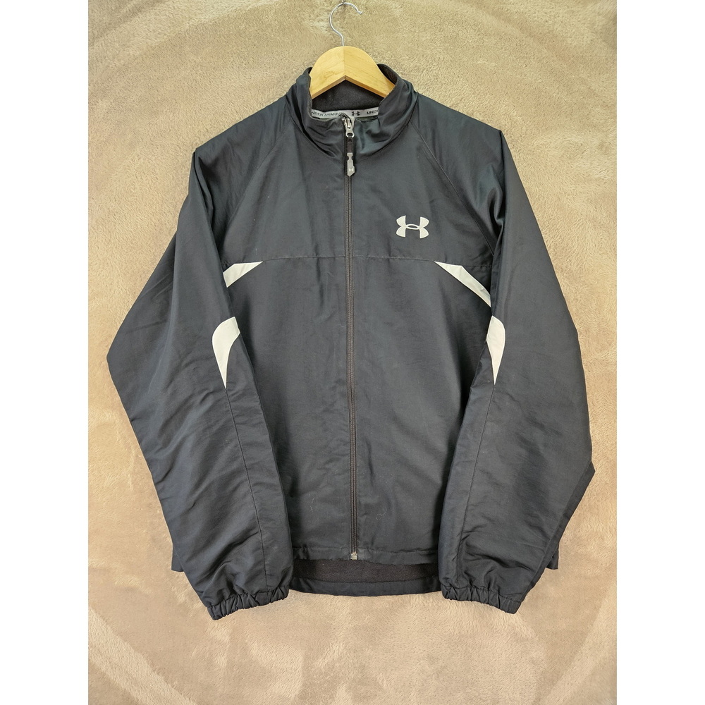 Under Armour Windbreaker Black Full-zip Jacket Pockets Embroidered Logo